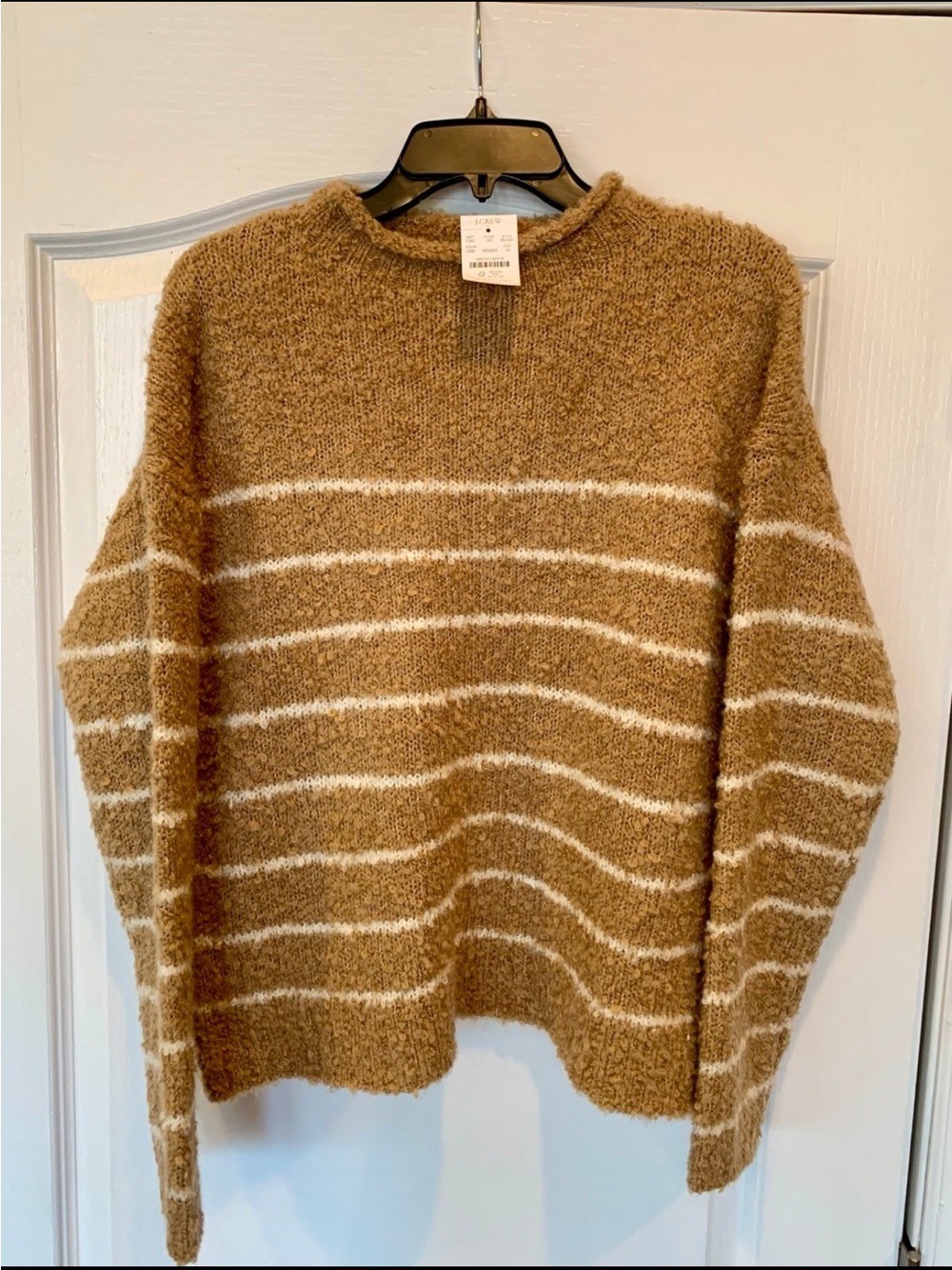 J. Crew Tan Crewneck Sweater with White Stripes